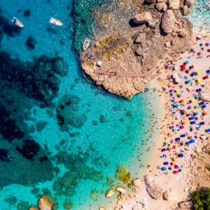 The famous Cala Mariolu beach in Sardinia Italy viewed from above.