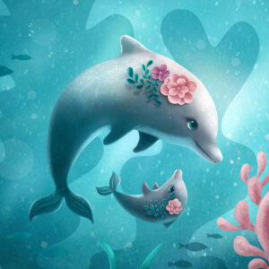 Sweet parent and baby dolphins- peapod puzzle